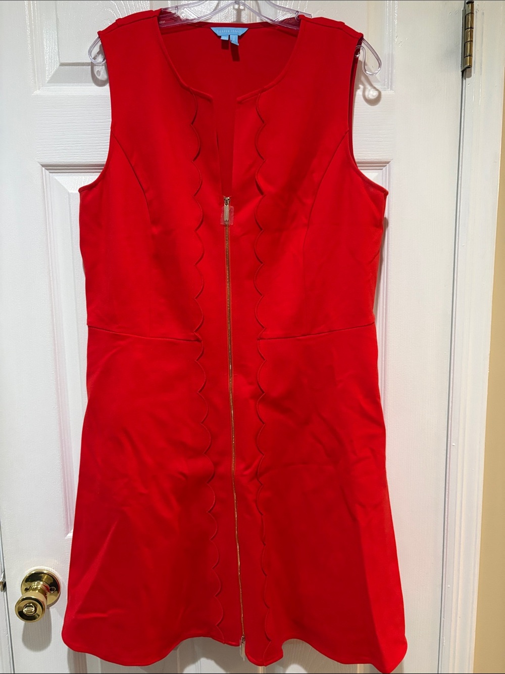 Draper James Red Sleeveless Scalloped Zip Front Mini Dress